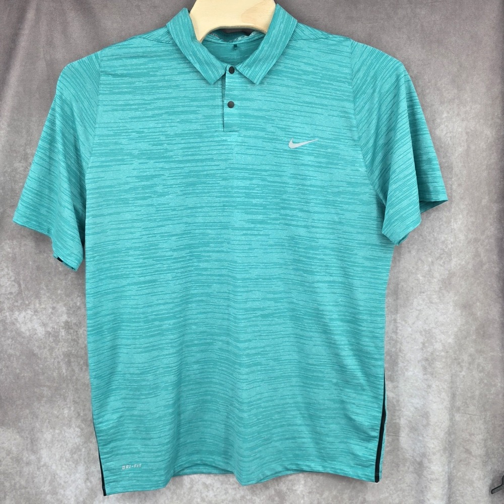 Nike Tiger Woods Men's XXL Snap Collar Golf Teal Dri-Fit Metal Collection Polo